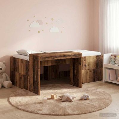 vidaXL Detská vysoká posteľ s pultom Staré drevo 90 x 200 cm