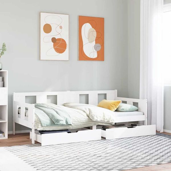 vidaXL Denná posteľ zásuvky biela 90x200 cm masívna borovica