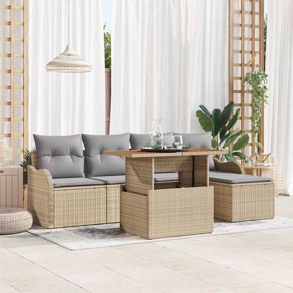 vidaXL Súprava záhradných pohoviek 6 pcs Beige a svetlo šedá polyratan