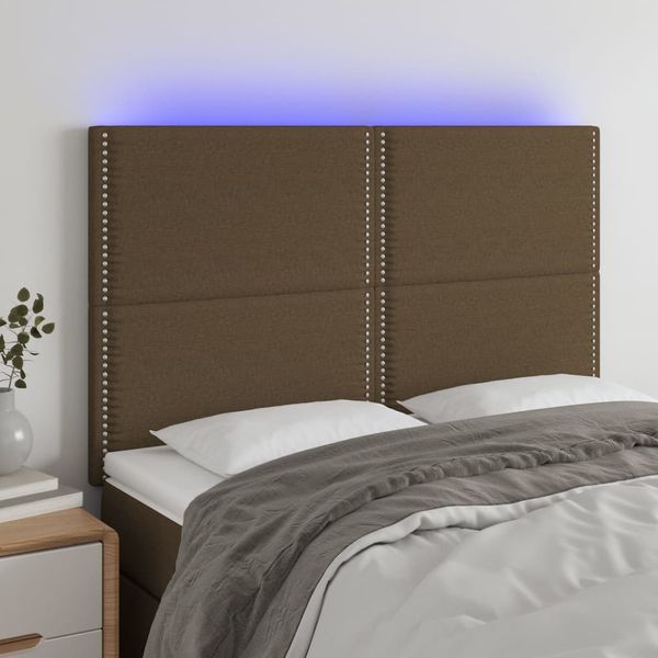 vidaXL Čelo postele s LED tmavohendé 147x16x118/128 cm látka