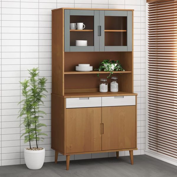 vidaXL Nadstavec na komodu MOLDE, hnedý 90x35x100 cm, borovicový masív