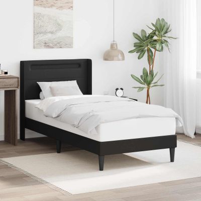 vidaXL Rám postele s LED pásikmi Čierna 90 x 190 cm Umelá koža