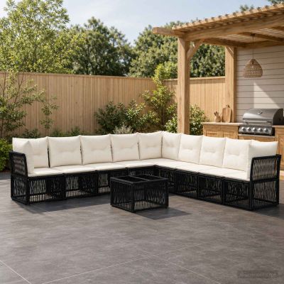 vidaXL Súprava záhradných pohoviek 10 ks Čierna polyratan