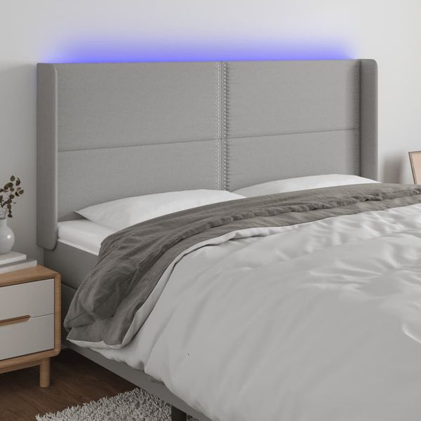 vidaXL Čelo postele s LED bledosivé 203x16x118/128 cm látka