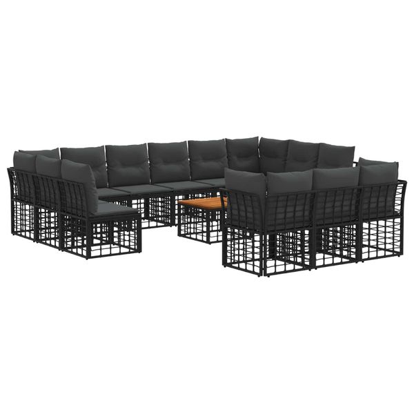vidaXL Záhradná súprava gaučov 14 pcs Čierna a tmavošedá Polyester