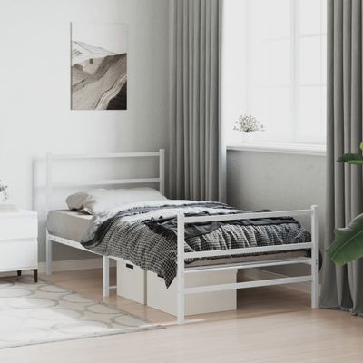 vidaXL Kovový rám postele s predným a zadným čelom biely 107x203 cm
