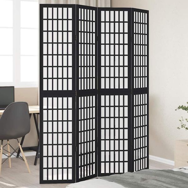 vidaXL Paraván, 4 panely, čierny, masívne drevo paulovnie