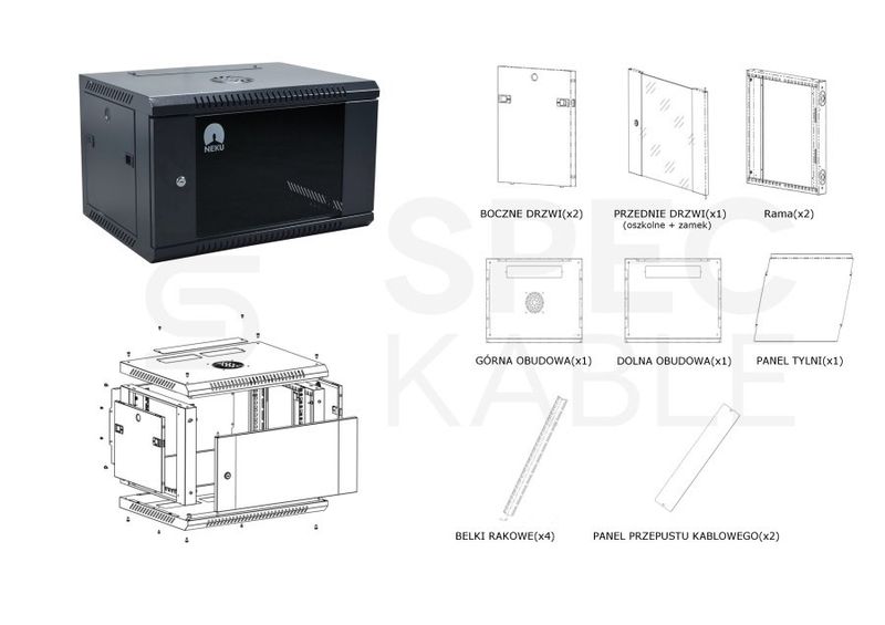 RACK skriňa závesná NEKU 19" 9U 600mm, dvere sklo, na samozostavenie, čierna RACK skríň závesná NEKU 19" 9U 600mm, dvere sklo, k samosestaveniu, čierna