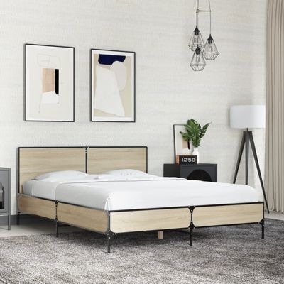 vidaXL Posteľný rám dub sonoma 135x190 cm kompozitné drevo a kov