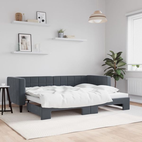 vidaXL Denná posteľ s rozkladacou posteľou tmavosivá 80x200 cm zamat