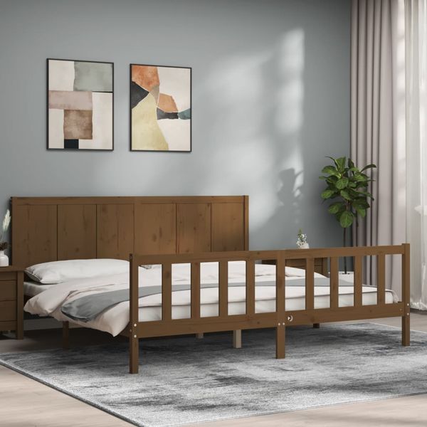 vidaXL Posteľný rám s čelom medovo-hnedý 200x200 cm masívne drevo