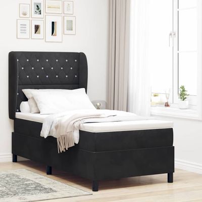 vidaXL Posteľ s pružinovým rámom s matracmi Čierny 200 x 100 cm Zamat