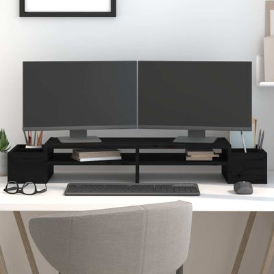 vidaXL Stojan na monitor čierny 100x27,5x15 cm masívna borovica