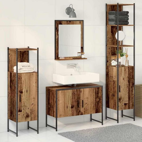 vidaXL Sada kúpeľňového nábytku s dverami 4 pcs Hnedá Kompozitné drevo