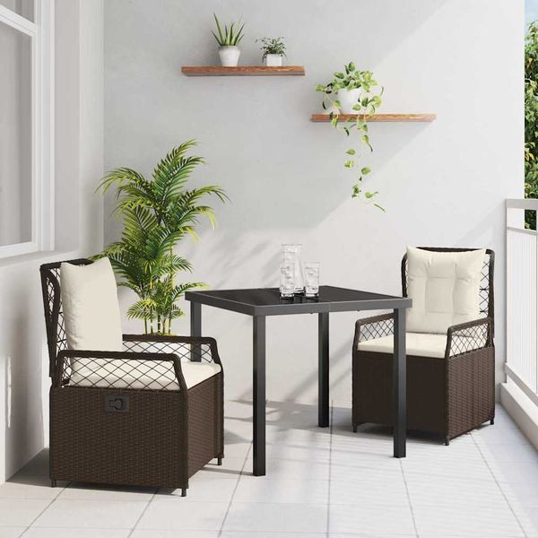vidaXL Záhradný jedálenský set 3 pcs Hnedá polyratan
