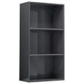 vidaXL Knižnica s 3 policami, lesklá sivá 60x30x114 cm, drevotrieska