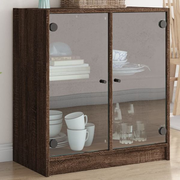 vidaXL Bočná skrinka so sklenenými dvierkami hnedý dub 68x37x75,5 cm