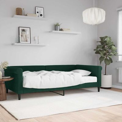 vidaXL Denná posteľ s matracom tmavozelená 100x200 cm zamat