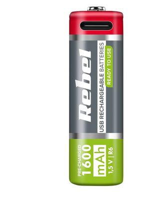 Batéria AA R6 nabíjací 1,2V/1600mAh REBEL 2ks, blister BAT2014 USB-C
