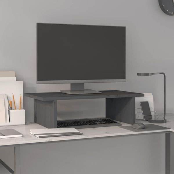 vidaXL Stojan na monitor sivý 50x27x15 cm masívna borovica