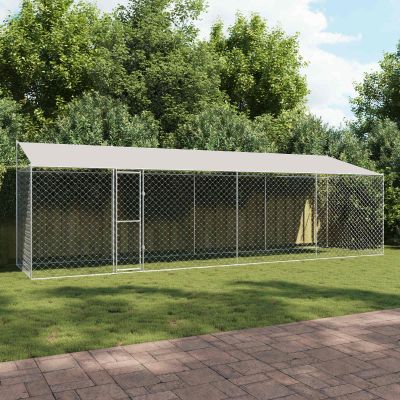 vidaXL Klietka pre psa s strechou Strieborná 800 x 200 x 256 cm