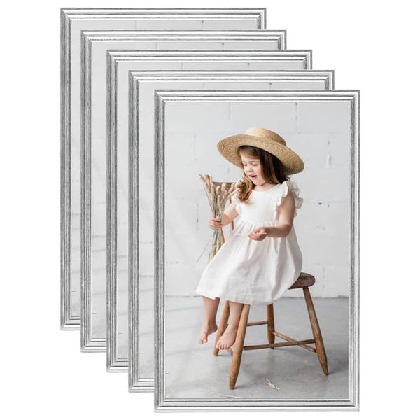 vidaXL Fotorámiky na stôl, koláž 5 ks, strieborné 10x15 cm, MDF