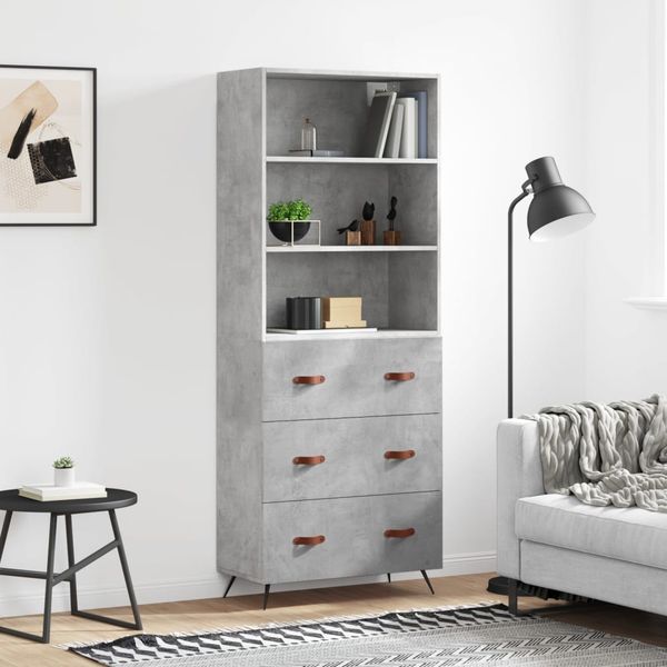 vidaXL Vysoká skrinka betónová sivá 69,5x34x180 cm spracované drevo