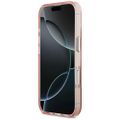 Puzdro Guess Case Magsafe IML Gradient s potlačou trojuholníkového loga a striebornými kovovými tlačidlami fotoaparátu pre iPhone 17 ružové