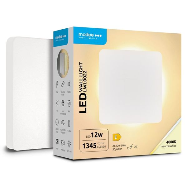 Modee LED biela štvorcová nástenná lampa 12W 1345lm neutrálna biela (ML-LWL0022)