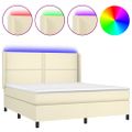 vidaXL Boxspring posteľ s matracom a LED krémová 160x200 cm umelá koža