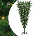 vidaXL Upside-down umelý vianočný stromček s guľami Zelená 120 cm PVC