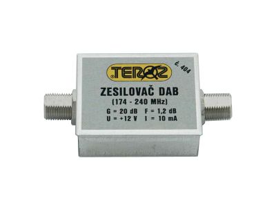 Anténny zosilňovač TEROZ 404X, DAB, G20dB, F1,2dB, U98dBμV, F-F