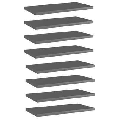 vidaXL Prídavné police 8 ks, lesklé sivé 40x20x1,5 cm, drevotrieska