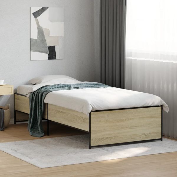 vidaXL Posteľný rám dub sonoma 90x190 cm kompozitné drevo a kov