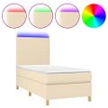 vidaXL Posteľ boxsping s matracom a LED krémová 100x200 cm látka