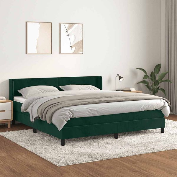 vidaXL Posteľný rám boxsping s matracom tmavozelený 180x200 cm zamat