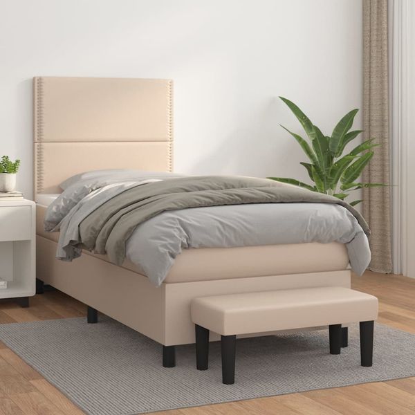 vidaXL Boxspring posteľ s matracom kapučínová 90x200 cm umelá koža