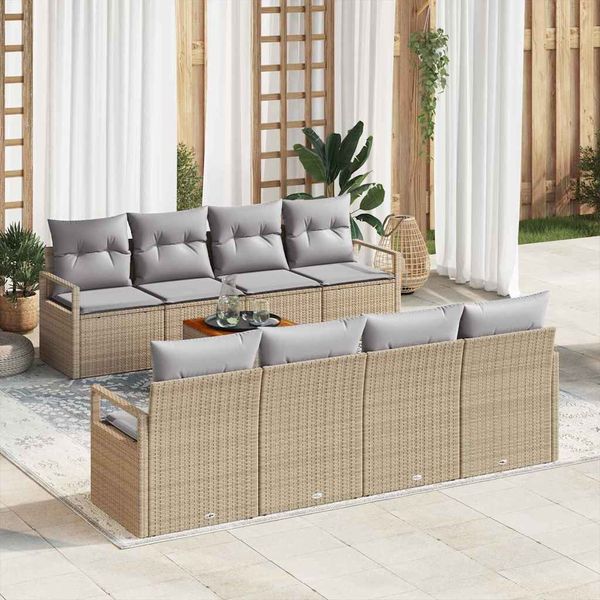 vidaXL Súprava záhradných pohoviek s vankúšom 9 pcs Béžová polyratan
