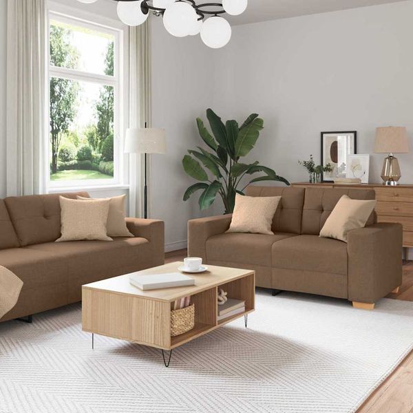vidaXL Pohovka 3 pcs Hnedá 221 x 80 x 80 cm Ľanová zmes