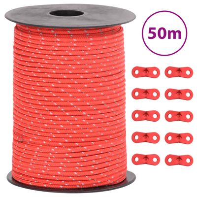 vidaXL Stanové lano s reflexnými pásikmi a napinákmi 50 m 3 mm