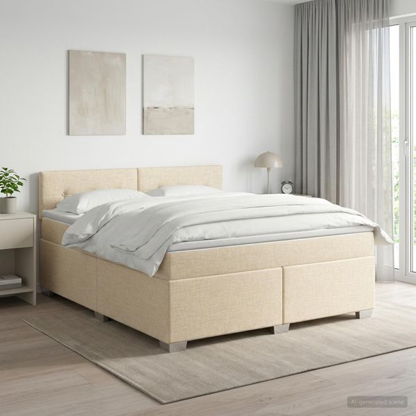 vidaXL Posteľ boxspring s matracom Krémová 140 x 200 cm Látka