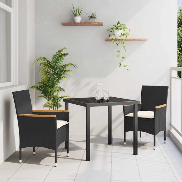 vidaXL Záhradný jedálenský set s vankúšom 3 pcs Čierna polyratan