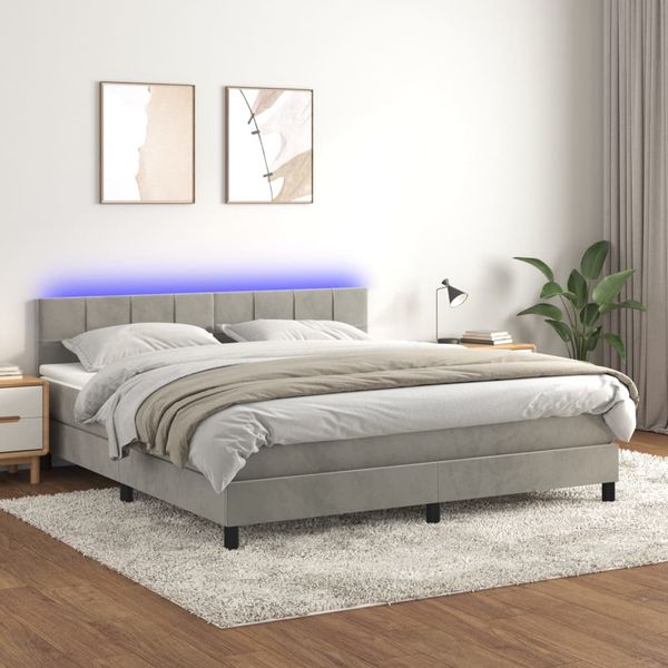 vidaXL Posteľ boxsping s matracom a LED bledosivá 180x200 cm zamat