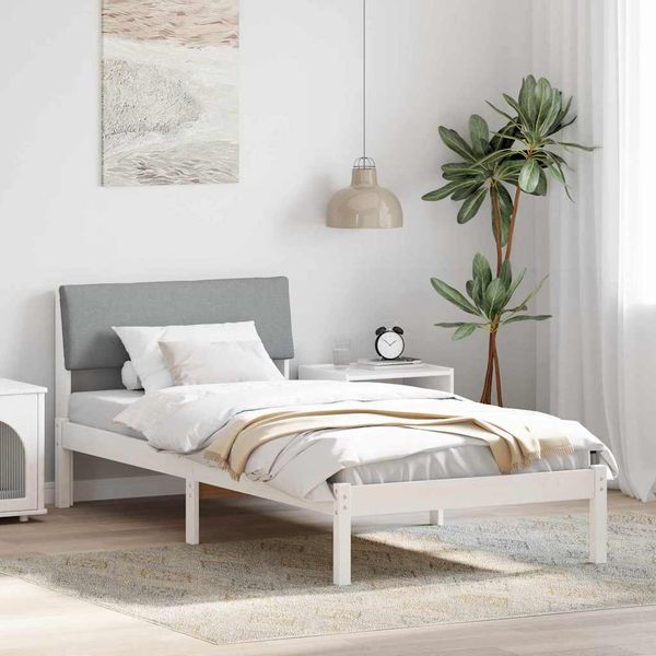 vidaXL Rám postele Biela a svetlosivá 90 x 200 cm Borovicový masív