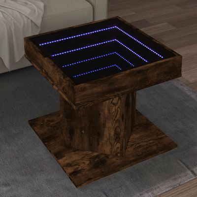 vidaXL Konferenčný stolík s LED dymový dub 50x50x45 cm kompozit. drevo