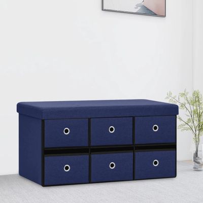 vidaXL Skladacia úložná lavica modrá 76x38x38 cm umelý ľan