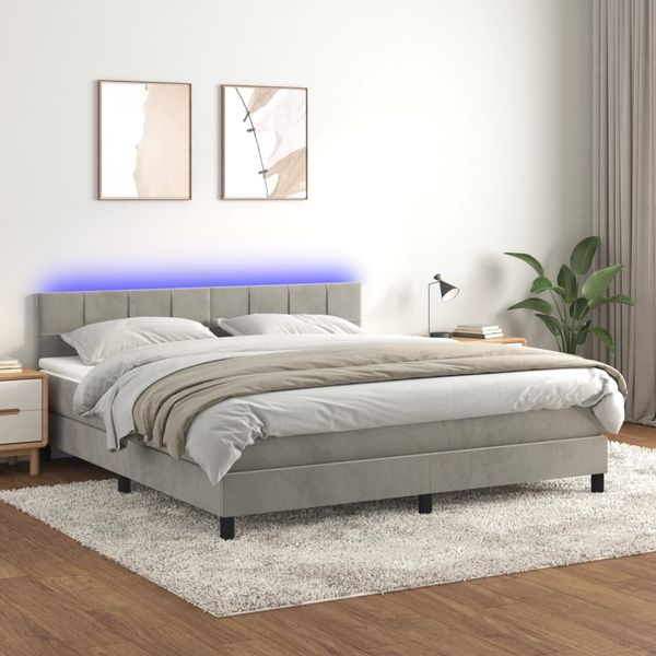 vidaXL Posteľ boxsping s matracom a LED bledosivá 160x200 cm zamat