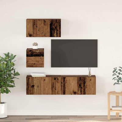 vidaXL Zostava TV skriniek Nástenný 4 pcs Staré drevo Kompozitné drevo
