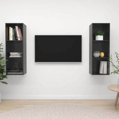 vidaXL Nástenné TV skrinky 2 ks, lesklé sivé, kompozitné drevo