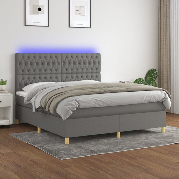 vidaXL Posteľ boxsping s matracom a LED tmavosivá 180x200 cm látka